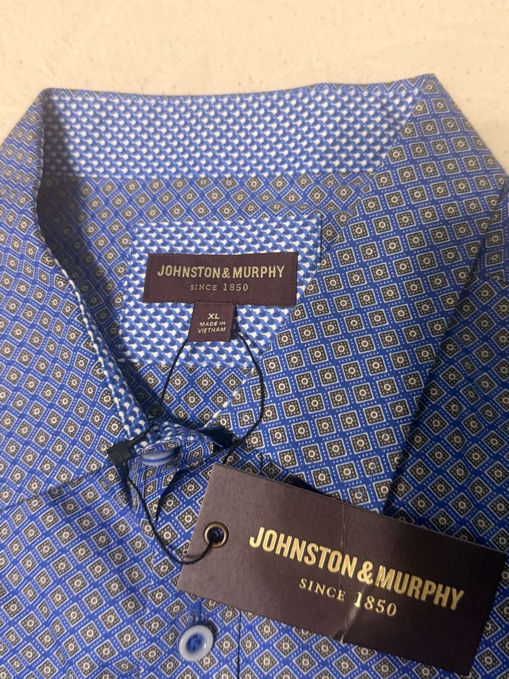 Johnston & Murphy Blue Geometric Print Dress Shirt